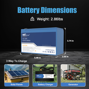 แบตเตอรี่ GSP 12V 10Ah LiFePO4 ชุดพลังงานสำรองแบบพกพา น้ำหนักเบา พร้อมการใช้งานได้นาน 2000 รอบ สำหรับระบบพลังงานแสงอาทิตย์ - Product Image 6