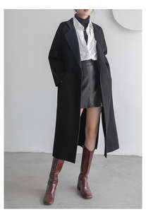 Двухстороннее кашемировое пальто для женщин средней и длинной высокой длины шерстяное до колен свободного кроя однотонное модное элегантное шерстяное пальто - Product Image 6