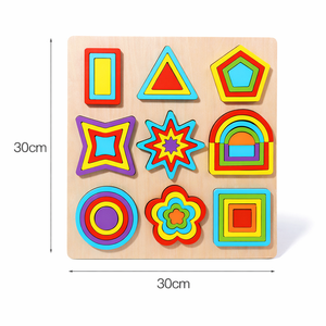 Puzzle Geometrico Colorato Montessori, Giocattoli in Legno Sensoriali per Bambini, Educazione Precoce, Giocattoli Educativi STEM per Bambini - Product Image 1