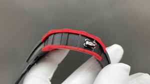 Luxury <b>Red</b> Forged Carbon Tonneau Skeleton Watch Black Rubber Strap with Exposed Movement - Product Image 5
