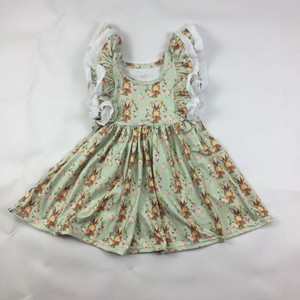 QL2022 lapin blanc impression fête tunique dentelle robe pour filles en gros manches évasées bébé vêtements groupe d'âge enfants automne - Product Image 2