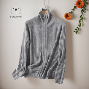 100% meilino len dây kéo Cardigan rắn màu chất lượng cao trọng lượng cao thoáng khí Jacquard dệt kim ba chiều cho mùa đông - Product Image 5