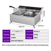 Freidora Eléctrica Comercial de Acero Inoxidable FQ DF-6L+6L con Doble Tanque de Aceite y Control de Temperatura Independiente, 2500W