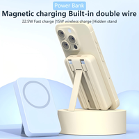 Chargeur portable magnétique 2-en-1 avec câble intégré, fin, 10000 mAh, 15 W, sans fil, avec support pliable – Meilleure vente