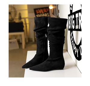 Nouvelles Bottes Femme Hiver 2026 Noires au-dessus du Genou Confortables à Talons Épais Chaussures Tendance en Faux Daim à Bout Pointu - Product Image 2