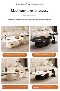Modern Cream Wind Living Room Tea <strong>Table</strong> Combination Oval Coffee <strong>Table</strong> and <strong>Side</strong> <strong>Table</strong> <strong>Set</strong> with Marble Top and Metal Frame - Product Image 5