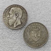 Pièces de monnaie commémoratives de style antique de l'État du Congo de 1887, 1891, 1894, 1896, 2 FRANCS, cadeaux, décoration de la maison