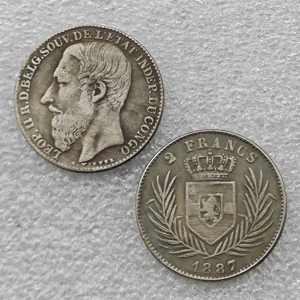 Pièces de monnaie commémoratives de style antique de l'État du Congo de 1887, 1891, 1894, 1896, 2 FRANCS, cadeaux, décoration de la maison - Product Image 4