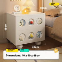 Moderner Nachttisch mit Cartoon-Katzenmuster aus Massivholz, Bluetooth-Lautsprecher, Kabelloses Laden, Großer Stauraum für Apartment-Wohnzimmer