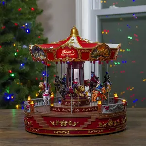 Vendita calda 14in noel Led illuminato roses Carousel girevole decorazioni natalizie con carillon