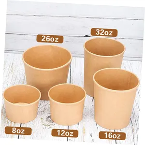 Kraft Paper Soup Bowl Thickened Disposable Paper Salad Bowls With Lid Takeaway Packaged Porridge Bowl Round Soup Bucket Soup Cup