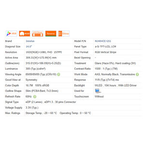1500:1 N140HCE-G51 Dokunmatik Olmayan 16:9 LCD 14.0 inç Ekran Modülü 1920*1080 WLED Yeni Dizüstü Bilgisayar LCD Ekranı EDP 30Pins 100% SRGB 300cd/<span class=keywords><strong>m</strong></span> - Product Image 6