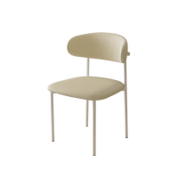 Chaise de salle à manger Japandi en cuir PU rembourrée avec dossier arrondi et pieds en acier inoxydable pour salle à manger