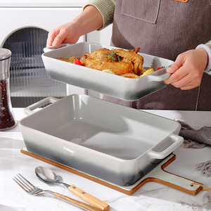 Bandeja <span class=keywords><strong>para</strong></span> Hornear Rectangular de Cerámica Gris Degradado Estilo Roca Oriental, de Alta Gama, con Asas <span class=keywords><strong>para</strong></span> <span class=keywords><strong>Cocinar</strong></span> - Product Image 1