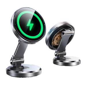 Caricatore Wireless per Auto a Rotazione Bilaterale da 15W con Supporto per Cruscotto per <span class=keywords><strong>iPhone</strong></span> 17/16/15/14/<span class=keywords><strong>13</strong></span> <span class=keywords><strong>Pro</strong></span> <span class=keywords><strong>Max</strong></span> Plus (Argento Metallico) - Product Image 1