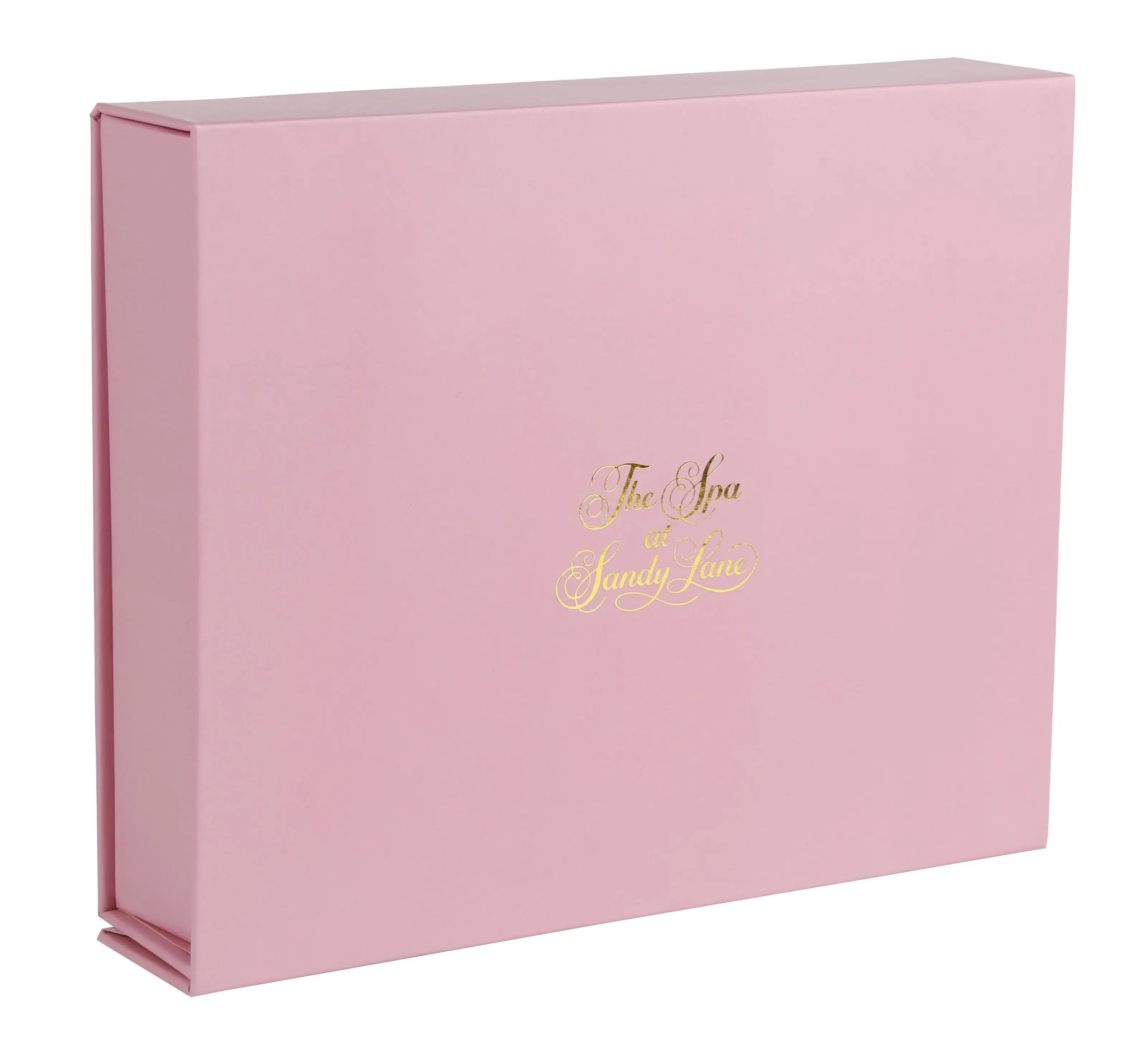 Stock wholesale custom rectangular pink cardboard folding cosmetic packaging clamshell gift box