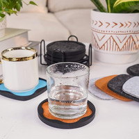 Absorbant 8 Pcs Rond Carré Dessous De Verre avec Support et 8 Pcs Extra Feutre Insert Silicone Base Sous-verres pour Table Basse
