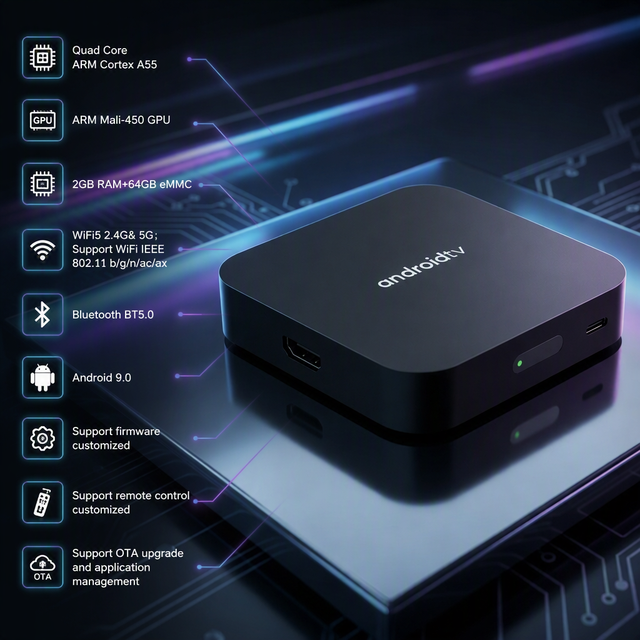 4K HDR Android 9.0 TV Box Quad Core H.265 Streaming Media Player BT Voice Control Remote 2GB 64GB Dual Band WiFi5 1 Year