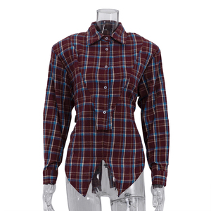 <span class=keywords><strong>Camicia</strong></span> <span class=keywords><strong>a</strong></span> <span class=keywords><strong>Quadri</strong></span> <span class=keywords><strong>Rossa</strong></span> e Blu in Poliestere e Cotone con Bottoni, Manica Lunga, Stile Vintage per <span class=keywords><strong>Donna</strong></span>, Nuova Tendenza Primavera 2026 - Product Image 4