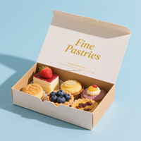 Boîtes d'emballage en gros roses pour la pâtisserie de fêtes, personnalisées, mignonnes, en papier alimentaire, pour biscuits, avec gaufrage, recyclables, auto-adhésives