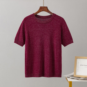 Camiseta de Punto Personalizada de Fábrica, Top de Manga Corta para Mujer, Cuello Redondo, Prenda de Punto Informal Básica de Verano para Mujer de Alta Calidad - Product Image 2