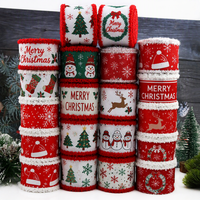 Ruban de Noël à bords effilochés E Magic Wholesale, ruban de Noël à bordure métallique rouge et blanc, ruban artisanal en tissu flocon de neige pour Noël