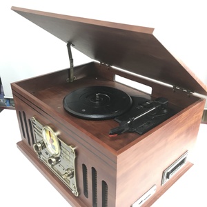 Tourne-disque audio 6-en-1 au design vintage, lecteur de disques vinyles et gramophone avec connexion PC/3 vitesses - Product Image 4