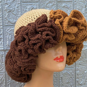 Cappello Artigianale all'Uncinetto con Bordo Arricciato, Cappello in Pizzo a Foglia di Loto per Adulti - Product Image 3