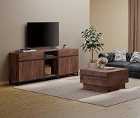 Table basse en bois moderne et durable, centre de divertissement carré avec 4 tiroirs de rangement pour le salon