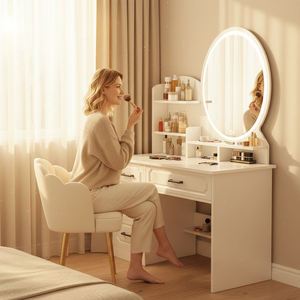 Meuble de maquillage et coiffeuse intégrés minimalistes modernes <span class=keywords><strong>avec</strong></span> <span class=keywords><strong>miroir</strong></span> de maquillage LED en MDF pour chambre à coucher - Product Image 4