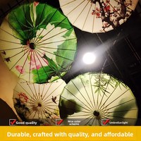 Parapluie décoratif à long manche de style ancien en papier huilé avec lumières, style classique chinois, fabriqué au Hunan, à fixation au plafond
