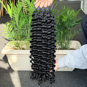 Factory Direct New <b>Feathering</b> Tip Crochet Human Hair Extension Deep Wave Crochet Hair Natural <b>Black</b> - Product Image 1