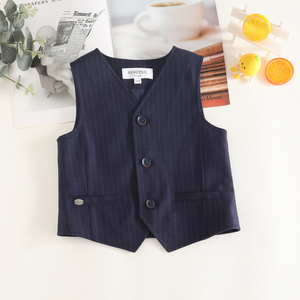 <span class=keywords><strong>Gilet</strong></span> simple à fines rayures pour garçons avec 67% de terylène, 10% de <span class=keywords><strong>laine</strong></span>, 18% de rayonne, 3% de spandex et 100% de polyester pour la doublure. - Product Image 2