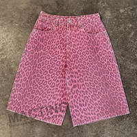 Shorts en jean Y2K personnalisés, style streetwear, imprimé léopard et camouflage intégral, coupe évasée et ample