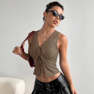 Chaleco para Mujer Estilo Europeo Americano, Nuevo Modelo de Verano, Cintura Ajustada con Lazo, Corte Entallado, Sin Mangas, Informal y Moderno - Product Image 2