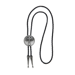 Corbata Bolo Plateada con Turquesa y Cordón de Cuero Negro, Ajustable, Estilo Casual Occidental - Product Image 5