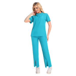International Station Scrub <b>Set</b> Short Sleeve Zippered Unisex Medical Uniform Moisture Wicking Split <b>Set</b> For <b>Doctors</b> Nurses - Product Image 4