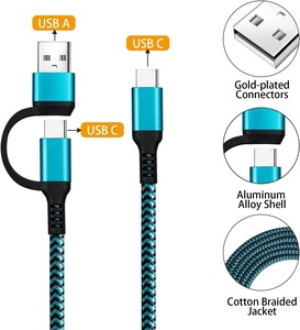 Bền Nylon Bện 2-Trong-1 Nhanh Chóng Sạc Cáp 60W Pd QC Loại C Cáp Nhanh Chóng Sạc Với Dữ Liệu Sync Cho Điện Thoại <span class=keywords><strong>Android</strong></span> Máy Tính Xách Tay - Product Image 2