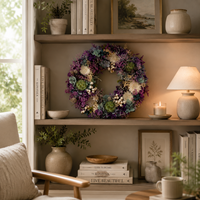 Guirlande florale naturelle mixte violette à suspendre à la porte, guirlande de fleurs éternelle écologique de haute qualité pour la décoration de Noël et saisonnière