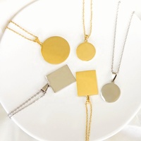 Collier avec pendentif rond Simple en acier inoxydable, bijou plaqué or, avec pièces gravées