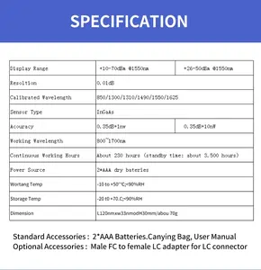 -70 ~ 10dBm tragbares optisches Mini-Leistungs messgerät TL537 ~ 6 Wellenlängen Hochpräziser Faser tester mit 2,5mm Universal schnitts telle - Product Image 6