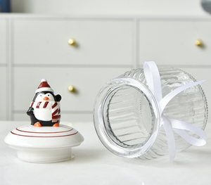 Kitchen Food Biscuit Candy Storage Container Santa Glass Christmas <strong>Cookie</strong> <strong>Jar</strong> With Ceramic Lid - Product Image 5