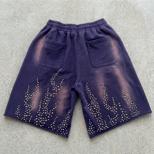 Shorts personnalisés pour hommes 100% Coton Uni avec impression réfléchissante, strass et broderie en tissu éponge, respirant, taille mi-haute, cordon de serrage élastique - Product Image 3