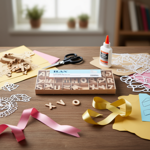 Lettere in legno ILAN in scatola 29,5x12,5 cm 104 pezzi per artigianato e decorazioni - Product Image 2