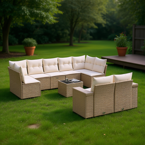 Set Divano da Giardino Moderno in Polyrattan Beige, 10 Pezzi, Arredamento da Esterno Resistente alle Intemperie, Design Contemporaneo - Product Image 2