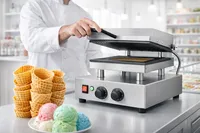 Machine professionnelle à gaufres commerciales, en acier inoxydable, pour des gaufres croustillantes, idéale pour les entreprises de snacks et desserts à fort volume de production