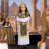 Costume de pharaon égyptien pour enfants, déguisement de fête d'Halloween de luxe en or blanc Baige