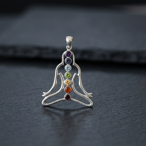 Pendentif religieux hindouiste en argent sterling 925 plaqué argent, magnifique design 7 chakras en pierres naturelles, breloque Ramavati en pierres précieuses - Product Image 2