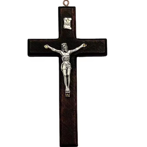 Colgante de Cruz católica de madera de joyería <span class=keywords><strong>DIY</strong></span> con color plateado antiguo Jesús e INRI - Product Image 1