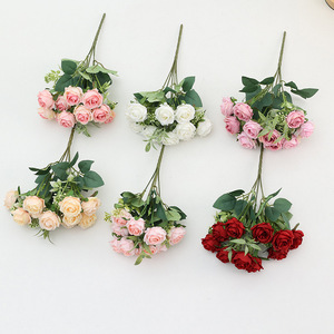 Ramos de Flores Artificiales de Seda al por Mayor, 10 Cabezas de <span class=keywords><strong>Rosas</strong></span> y Peonías, Tela Decorativa para Bodas, Pascua, Graduaciones - Product Image 1